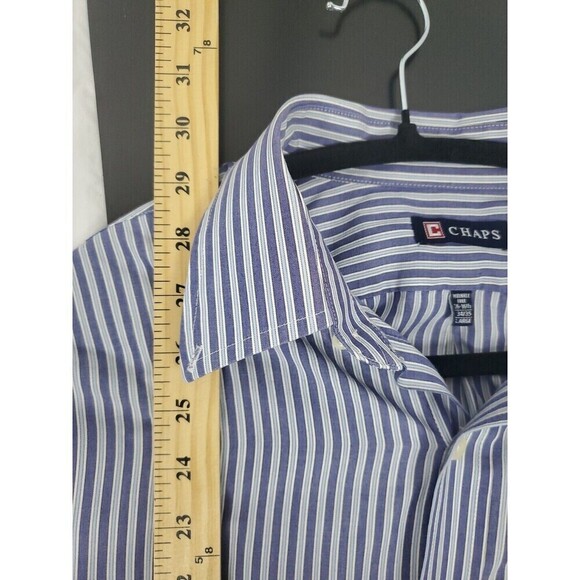 Chaps Shirt Mens Large Striped Purple Blue Button Long Sleeve Pocket - Picture 7 of 7